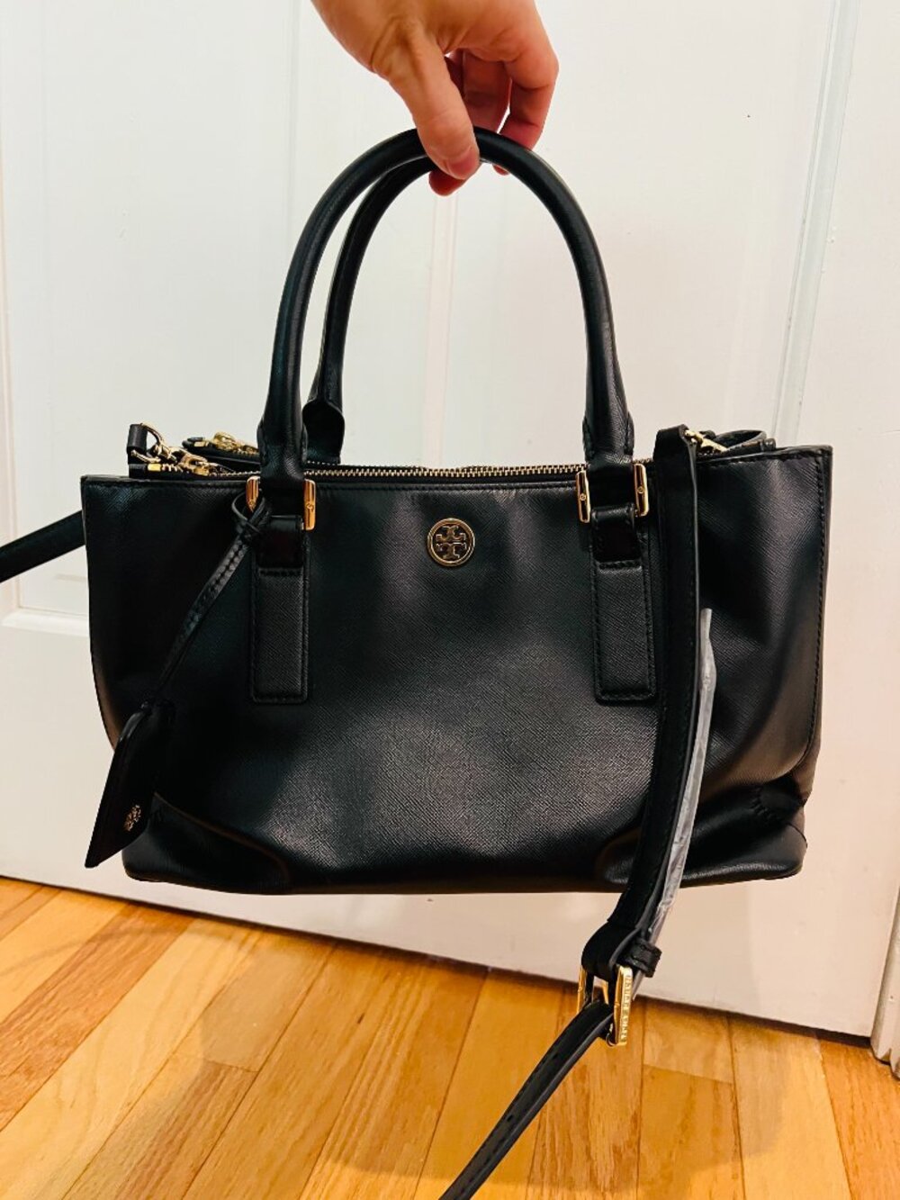 TORY BURCH Tory Burch Robinson Double Zip Leather Tote Handbag Purse Black